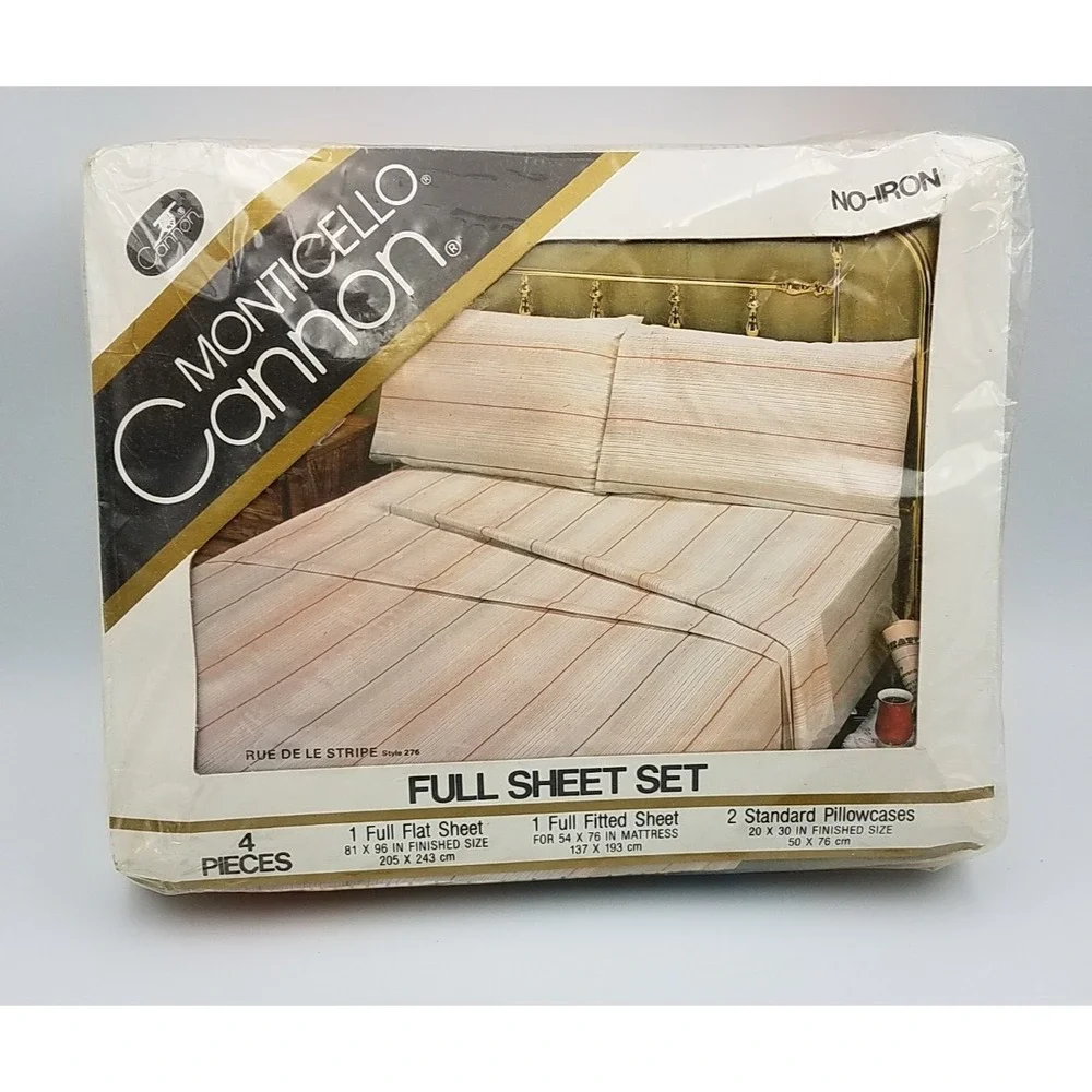 VINTAGE‎ CANNON MONTICELLO FULL SHEET SET 70'S MOD Rue De Le STRIPE style 276